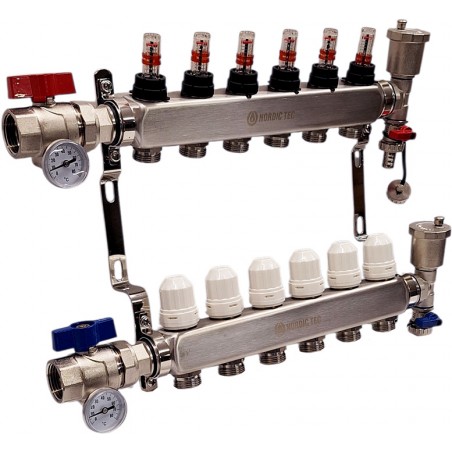 Nerezový rozdělovač podlahového topení 6 okruhů Nordic Tec INOX CZ6