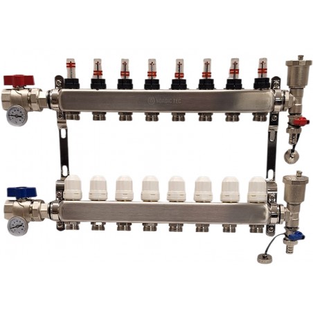 rozdělovač podlahového topení 8 okruhů Nordic Tec INOX CZ6