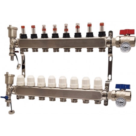 Nerezový rozdělovač podlahového topení 8 okruhů Nordic Tec INOX CZ9