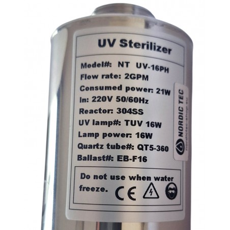 Typový štítek UV filtry na vodu Nordic Tec 16 W
