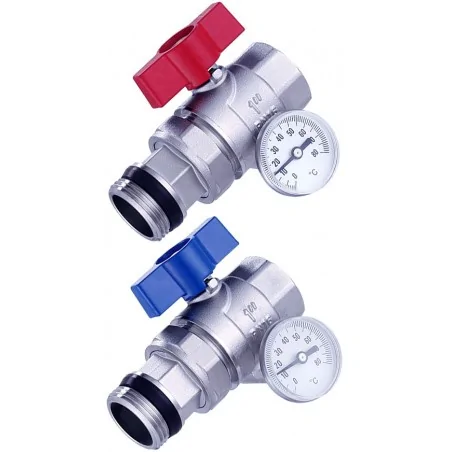 Sada dvou uzavíracích ventilů s teploměry 1"