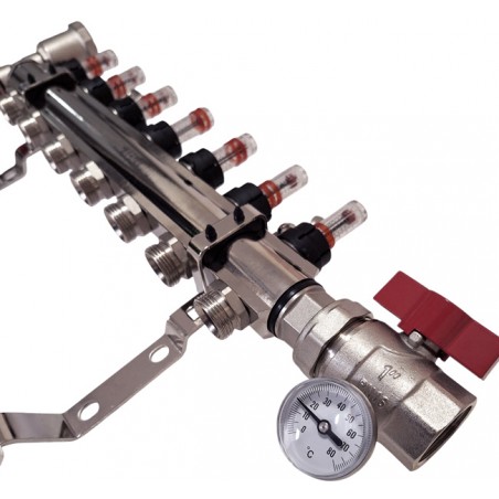 Horní lišta rozdělovače 7 okruhů – průtokoměry Nordic Tec