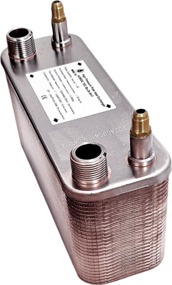 Tepelný výměník plynový s adaptery pro tepelné čerpadlo Ba-26-50-F