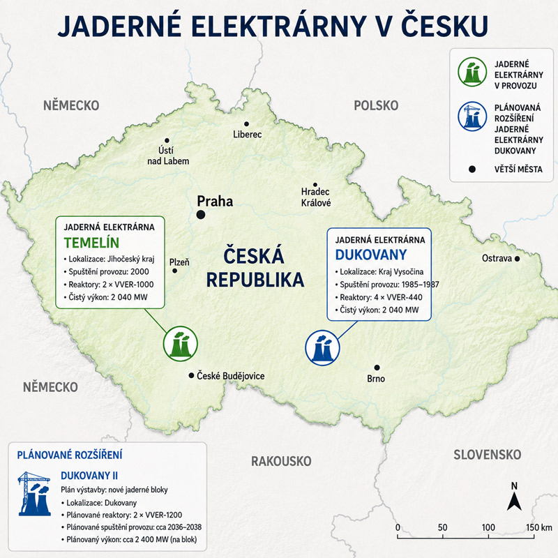 Jaderné elektrárny v Česku Mapa